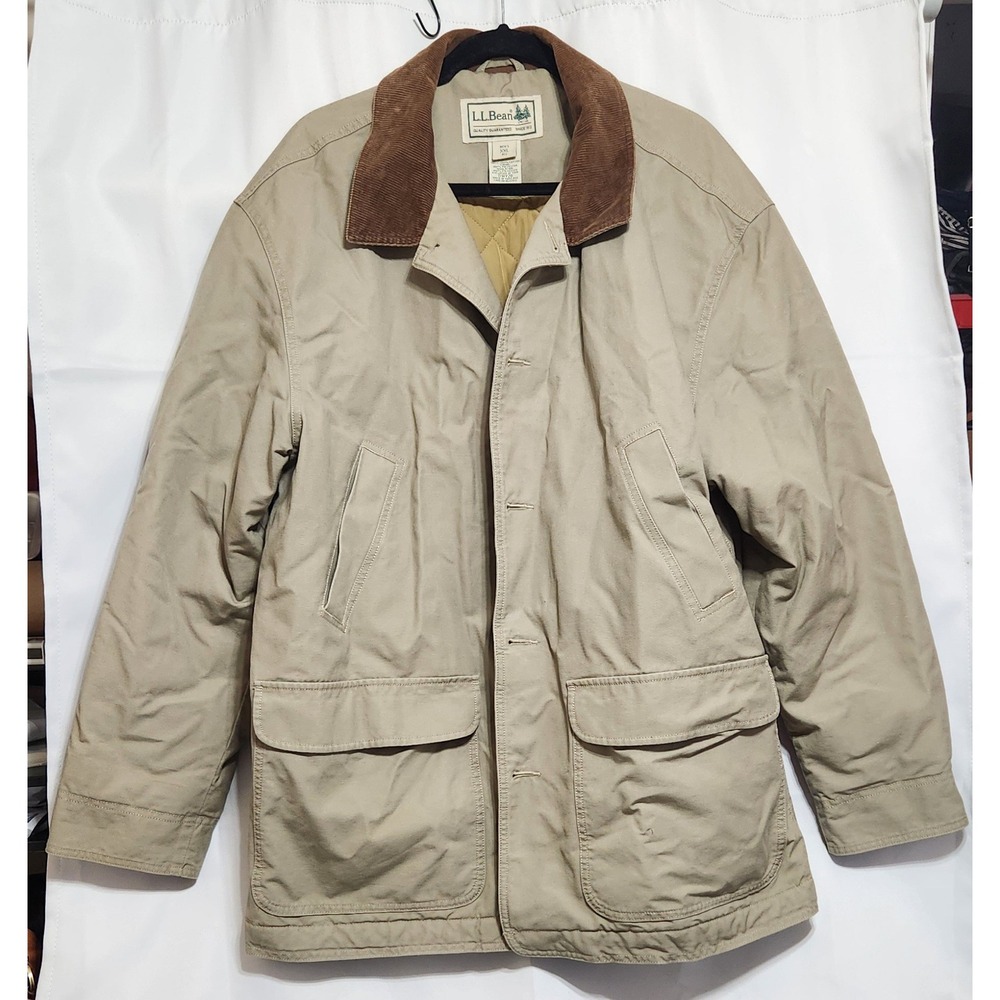 LL Bean Mens XXL Original Field Coat Tan Cotton Canvas Corduroy‎ Chore Jacket